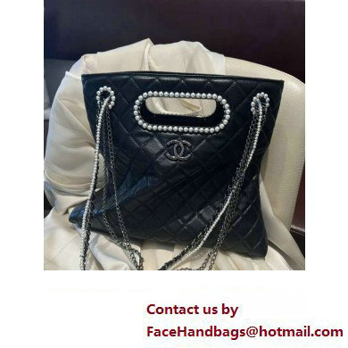 Chanel Aged Shiny Lambskin, Crystal Pearls  &  Black Metal Shopping Bag AS4222 2023